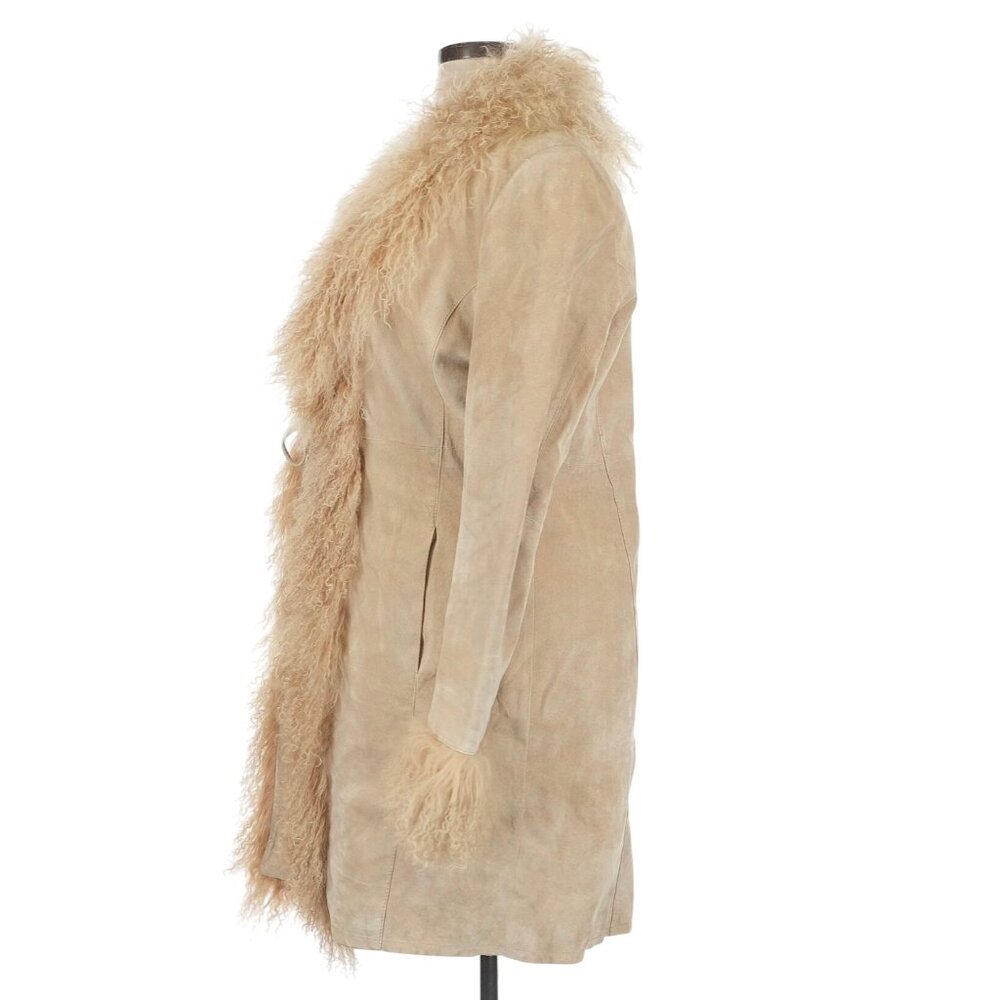 Vtg Y2K Raffaelo Beige Leather Penny Lane Afghan Shearling Coat | Cottagecore XL - Picture 5 of 9